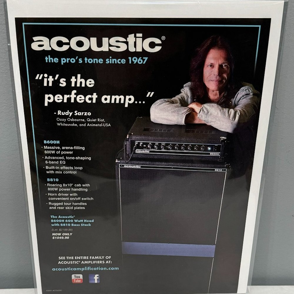 RUDY SARZO of QUIET RIOT OZZY - ACOUSTIC AMPS - 2011 Print Advertisement